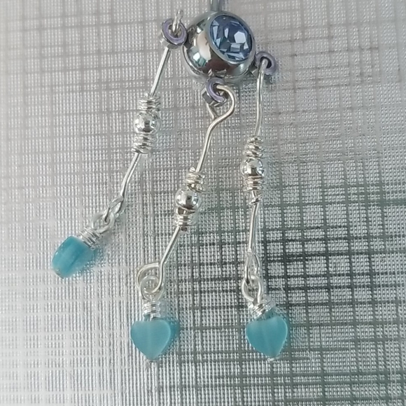 New Hanging Navel Belly Button Ring Blue Glass St - Picture 3 of 3